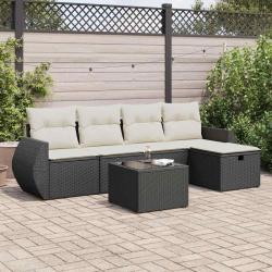 Salon de jardin 6 pcs avec coussins noir r&eacute;sine tress&eacute;e
