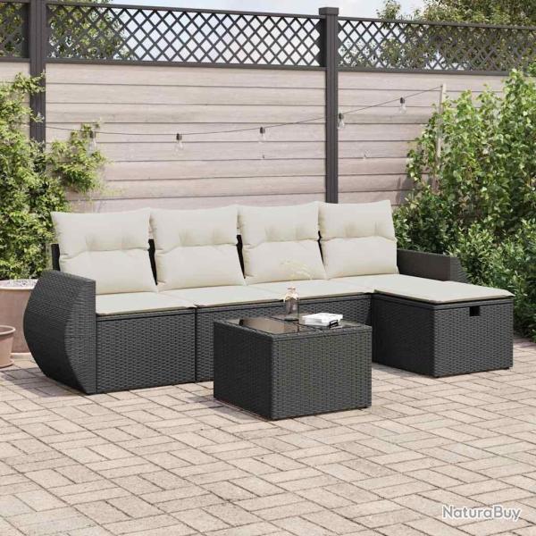 Salon de jardin 6 pcs avec coussins noir r�sine tress�e