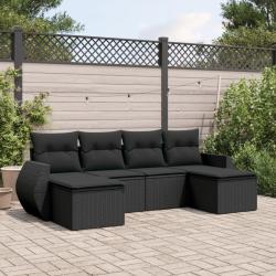 Salon de jardin 6 pcs avec coussins noir r&eacute;sine tress&eacute;e