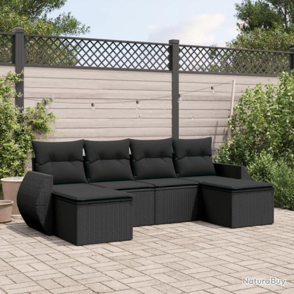 Salon de jardin 6 pcs avec coussins noir r�sine tress�e