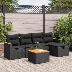 Salon de jardin 6 pcs avec coussins noir r&eacute;sine tress&eacute;e