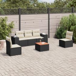 Salon de jardin 6 pcs avec coussins noir r&eacute;sine tress&eacute;e