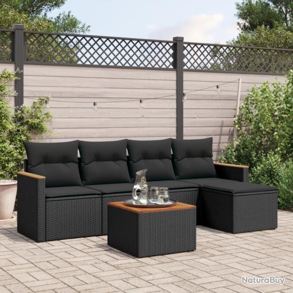 Salon de jardin 6 pcs avec coussins noir r�sine tress�e