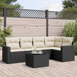 Salon de jardin 6 pcs avec coussins noir r&eacute;sine tress&eacute;e