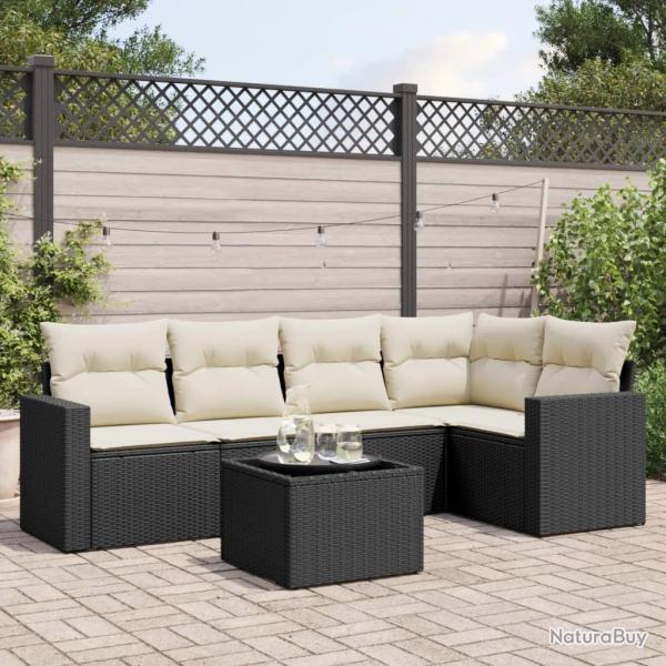 Salon de jardin 6 pcs avec coussins noir r�sine tress�e
