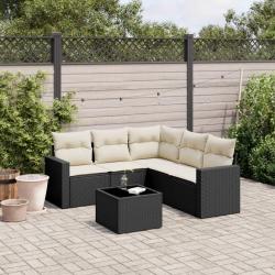 Salon de jardin 6 pcs avec coussins noir r&eacute;sine tress&eacute;e