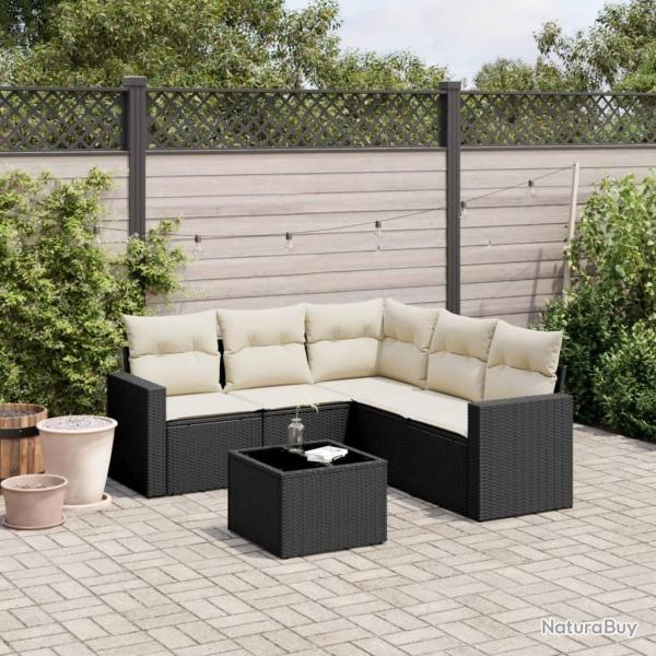 Salon de jardin 6 pcs avec coussins noir r�sine tress�e