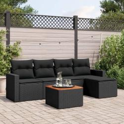 Salon de jardin 6 pcs avec coussins noir r&eacute;sine tress&eacute;e