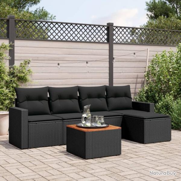 Salon de jardin 6 pcs avec coussins noir r�sine tress�e