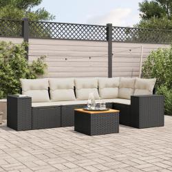 Salon de jardin 6 pcs avec coussins noir r&eacute;sine tress&eacute;e