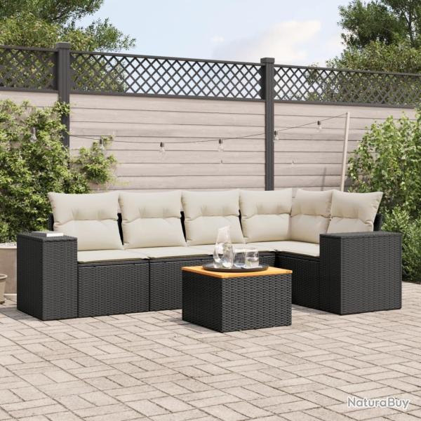 Salon de jardin 6 pcs avec coussins noir r�sine tress�e