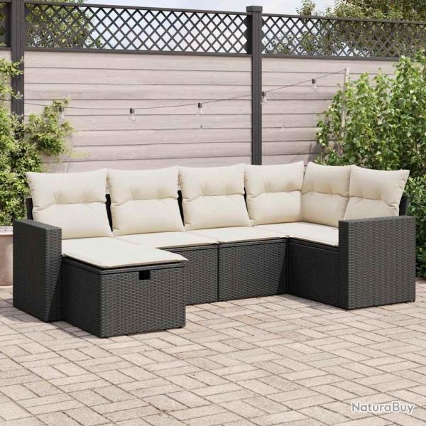 Salon de jardin 6 pcs avec coussins noir r�sine tress�e