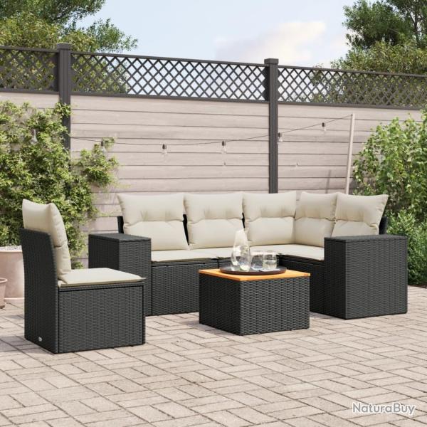Salon de jardin 6 pcs avec coussins noir r�sine tress�e