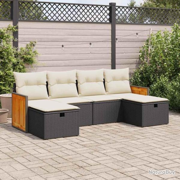 Salon de jardin 6 pcs avec coussins noir r�sine tress�e