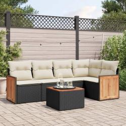 Salon de jardin 6 pcs avec coussins noir r&eacute;sine tress&eacute;e