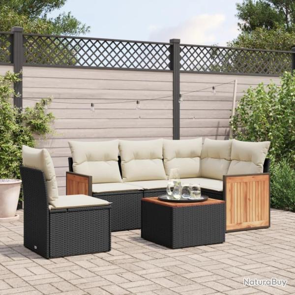 Salon de jardin 6 pcs avec coussins noir r�sine tress�e