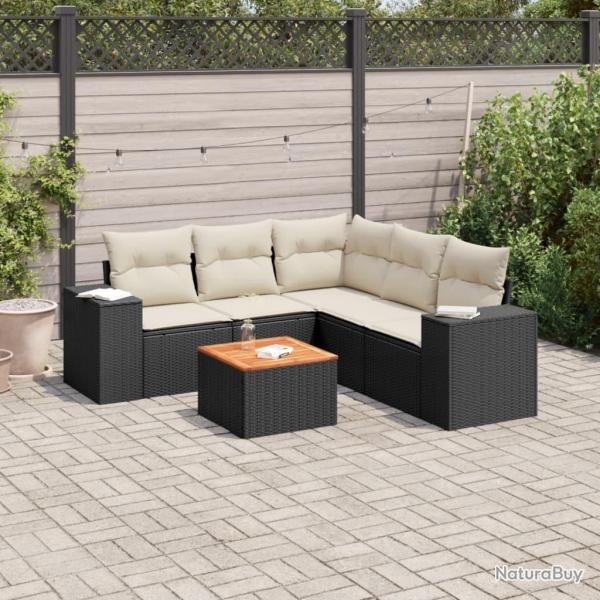 Salon de jardin 6 pcs avec coussins noir r�sine tress�e