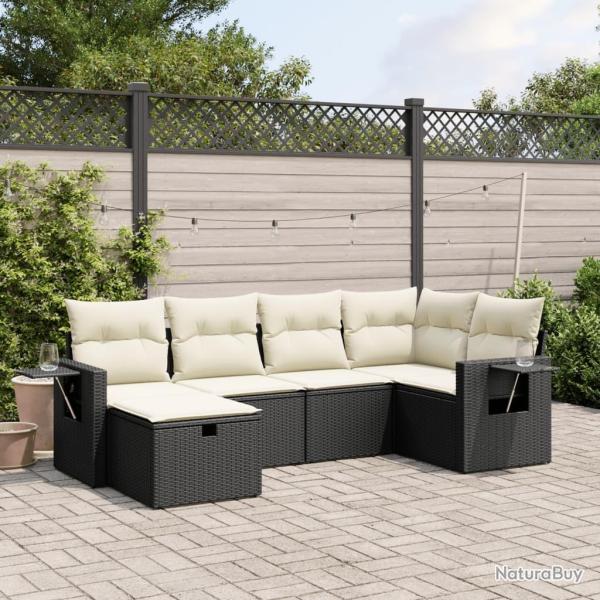 Salon de jardin 6 pcs avec coussins noir r�sine tress�e