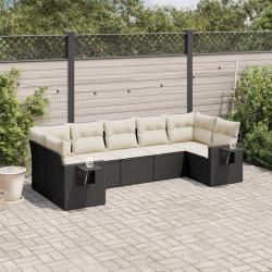 Salon de jardin 7 pcs avec coussins noir r&eacute;sine tress&eacute;e