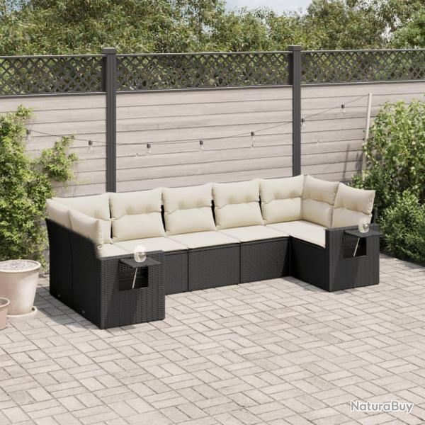 Salon de jardin 7 pcs avec coussins noir r�sine tress�e