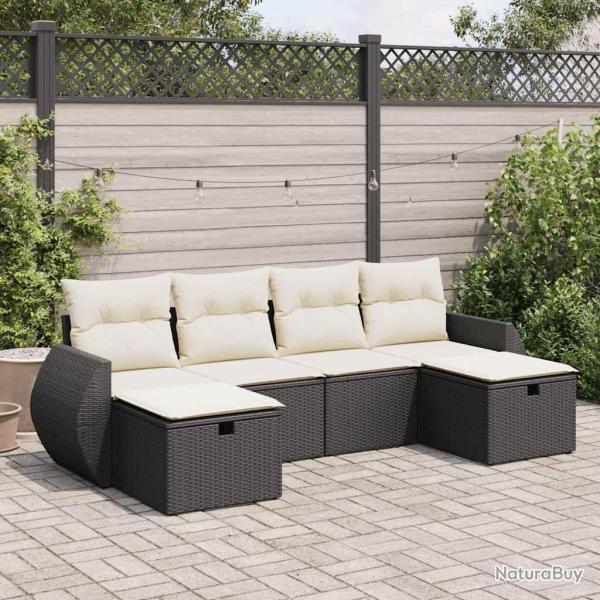 Salon de jardin 6 pcs avec coussins noir r�sine tress�e