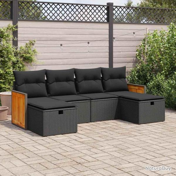 Salon de jardin 6 pcs avec coussins noir r�sine tress�e