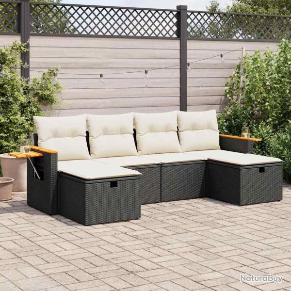 Salon de jardin 6 pcs avec coussins noir r�sine tress�e