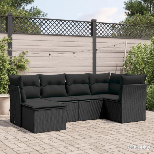 Salon de jardin 6 pcs avec coussins noir r�sine tress�e