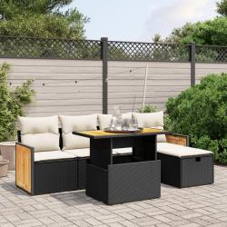 Salon de jardin 6 pcs avec coussins noir r&eacute;sine tress&eacute;e