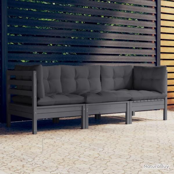 Canap� 3 places de jardin avec coussins anthracite Bois de pin