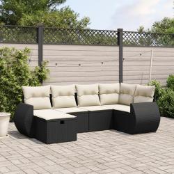 Salon de jardin 6 pcs avec coussins noir r&eacute;sine tress&eacute;e