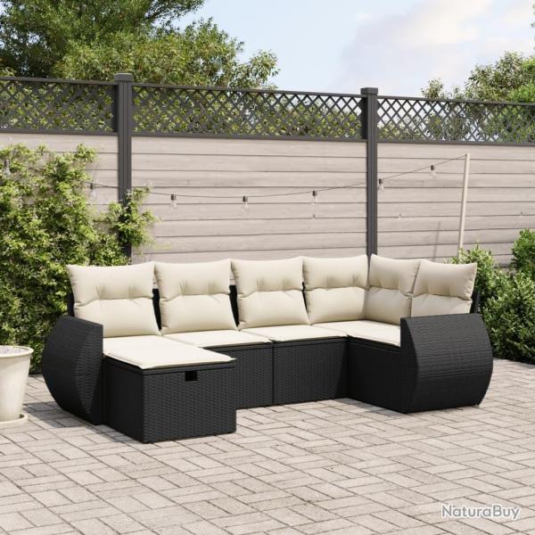 Salon de jardin 6 pcs avec coussins noir r�sine tress�e
