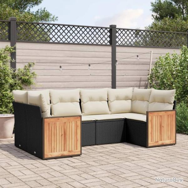 Salon de jardin 6 pcs avec coussins noir r�sine tress�e
