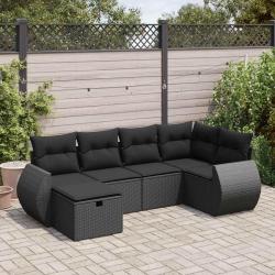 Salon de jardin 6 pcs avec coussins noir r&eacute;sine tress&eacute;e