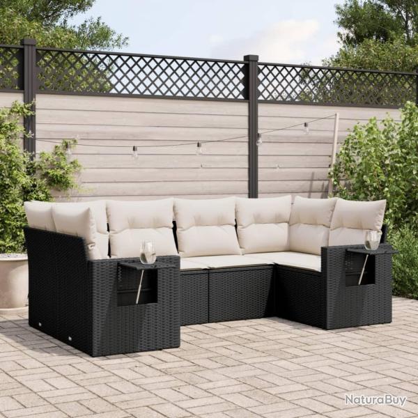 Salon de jardin 6 pcs avec coussins noir r�sine tress�e