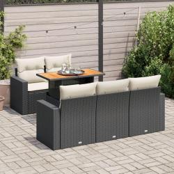 Salon de jardin 6 pcs avec coussins noir r&eacute;sine tress&eacute;e