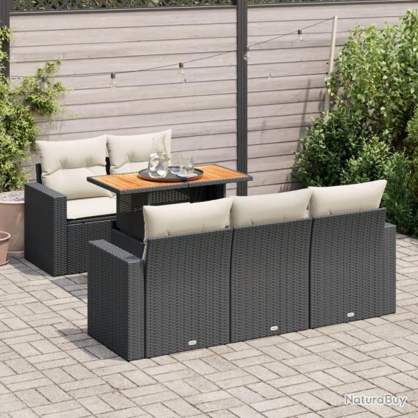 Salon de jardin 6 pcs avec coussins noir r�sine tress�e