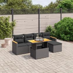 Salon de jardin 6 pcs avec coussins noir r&eacute;sine tress&eacute;e