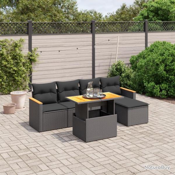 Salon de jardin 6 pcs avec coussins noir r�sine tress�e