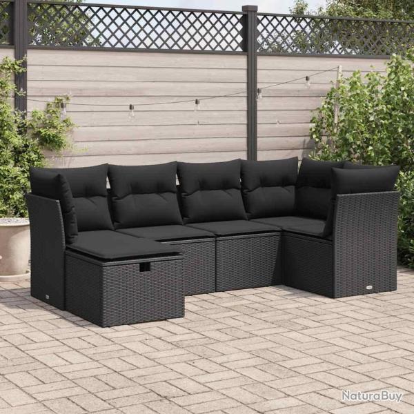 Salon de jardin 6 pcs avec coussins noir r�sine tress�e