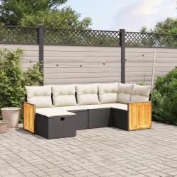 Salon de jardin 6 pcs avec coussins noir r&eacute;sine tress&eacute;e