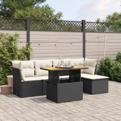 Salon de jardin 6 pcs avec coussins noir r&eacute;sine tress&eacute;e