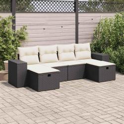 Salon de jardin 6 pcs avec coussins noir r&eacute;sine tress&eacute;e