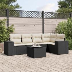 Salon de jardin 6 pcs avec coussins noir r&eacute;sine tress&eacute;e