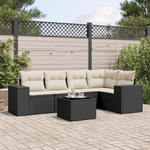 Salon de jardin 6 pcs avec coussins noir r�sine tress�e