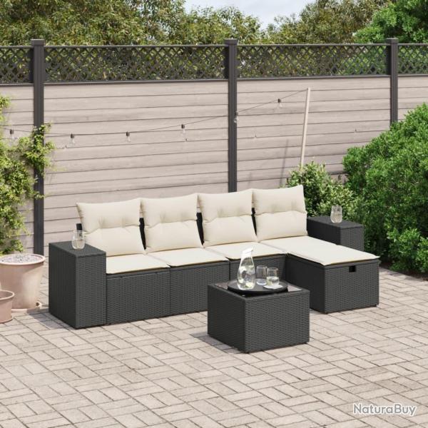 Salon de jardin 6 pcs avec coussins noir r�sine tress�e