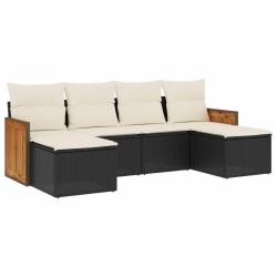 Salon de jardin 6 pcs avec coussins noir r&eacute;sine tress&eacute;e