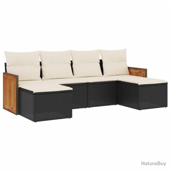 Salon de jardin 6 pcs avec coussins noir r�sine tress�e