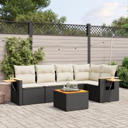 Salon de jardin 6 pcs avec coussins noir r&eacute;sine tress&eacute;e