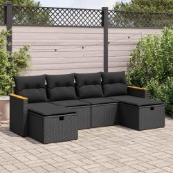 Salon de jardin 6 pcs avec coussins noir r&eacute;sine tress&eacute;e